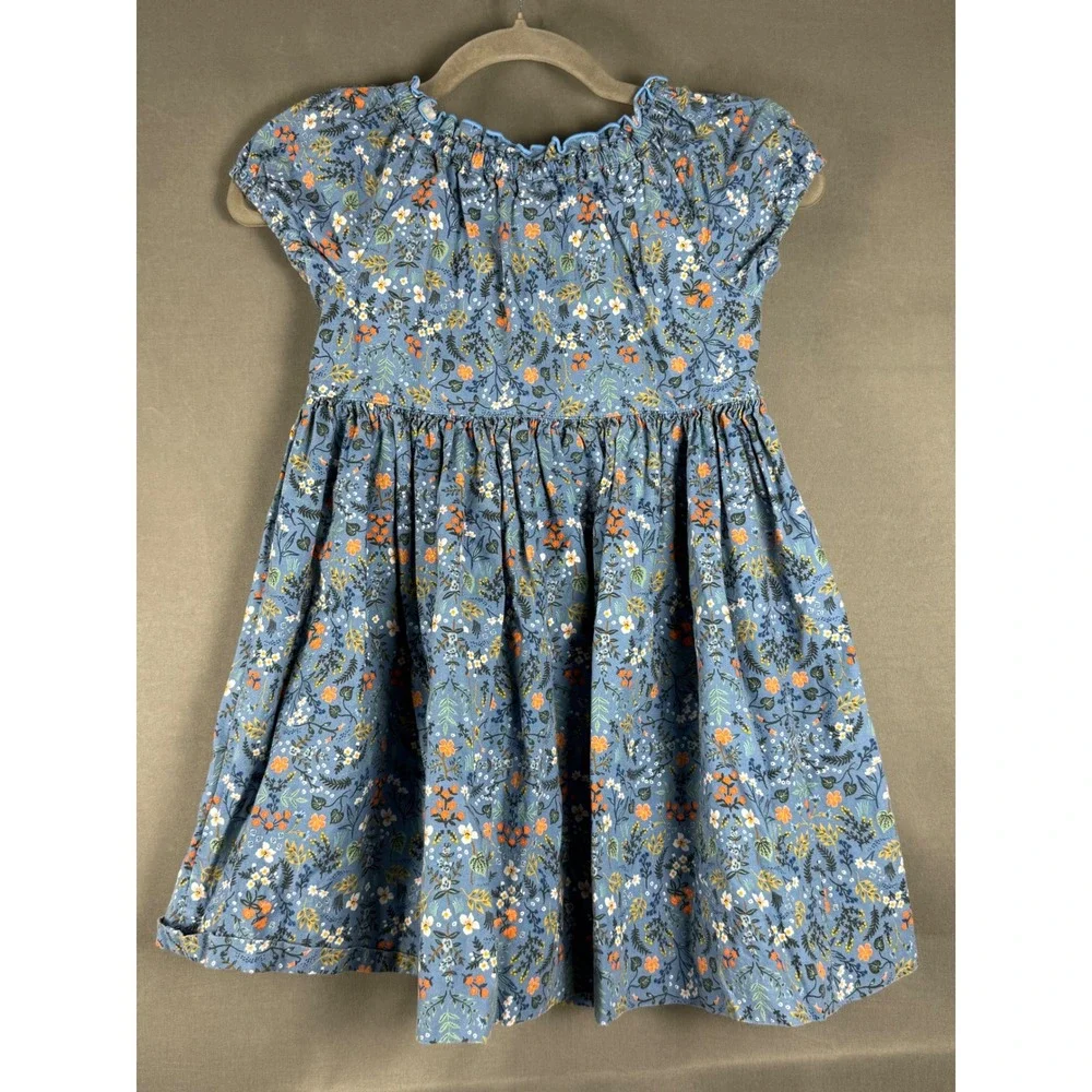 Arya Mine Designs Dress Kids Size 8 Blue Floral Cotton Flutter Sleeve Ruffle